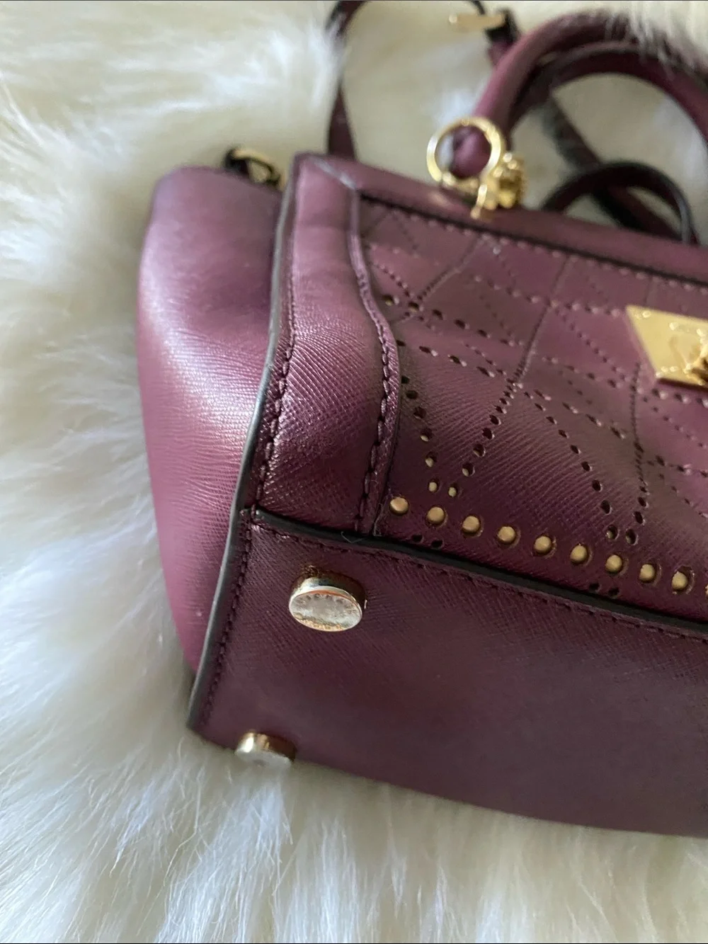 Michael Kors Small Tina Top Zip Messenger Satchel/ Shoulder Bag in Plum and Gold